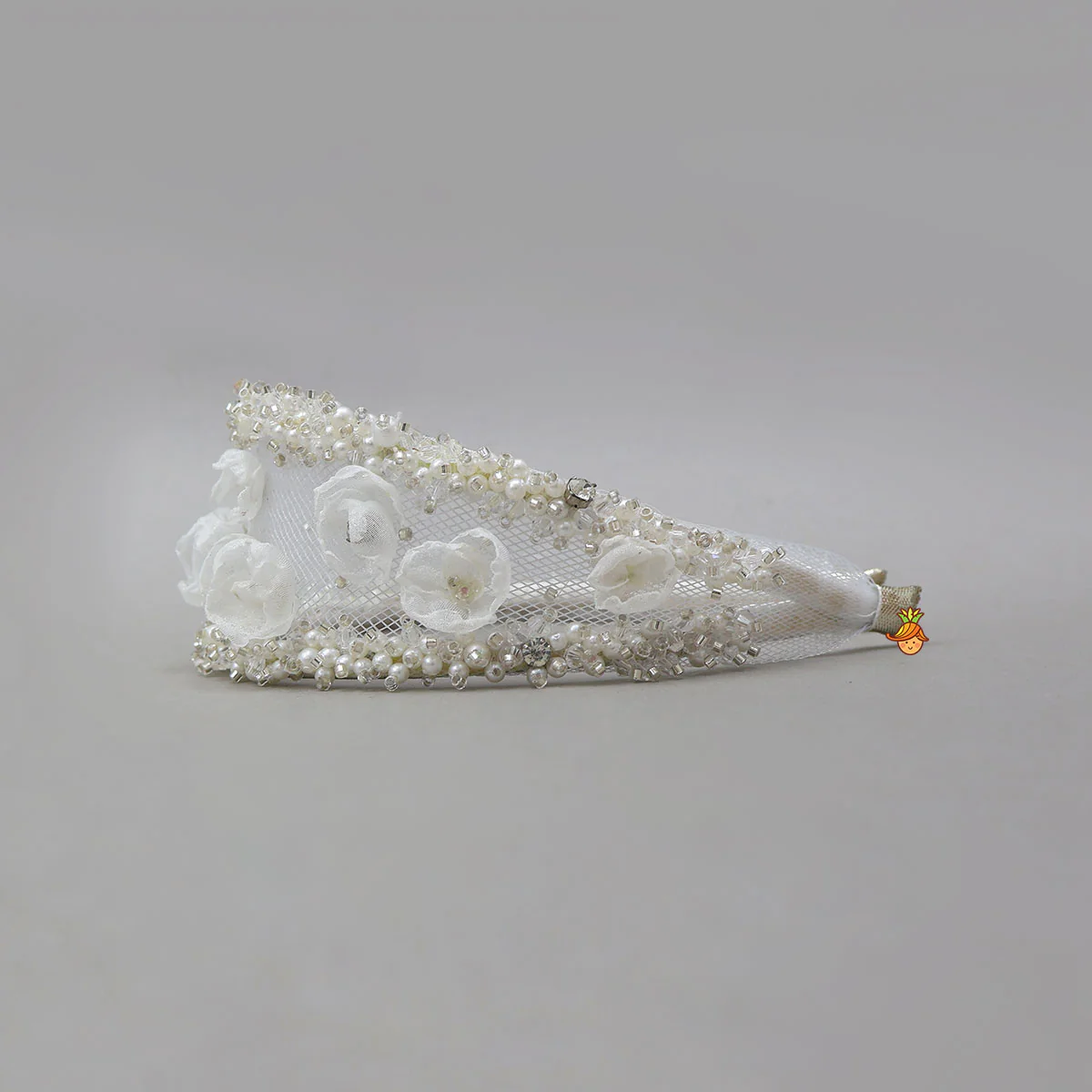 Gorgeous Net Hair Band With Fabric Flower Embellishments
