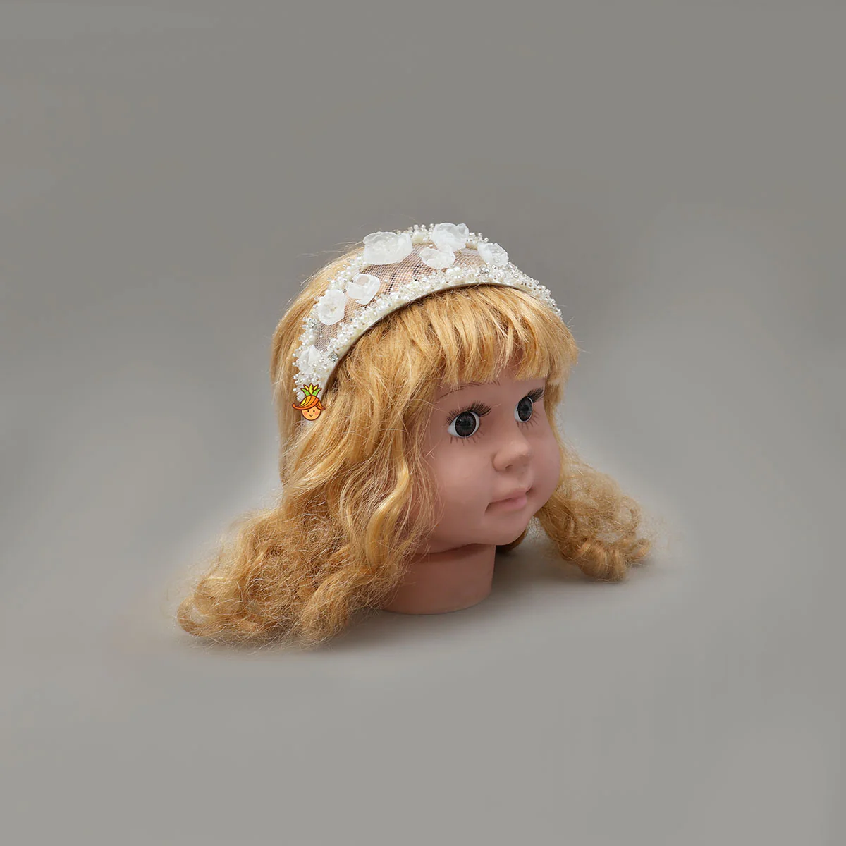 Gorgeous Net Hair Band With Fabric Flower Embellishments - Image 5