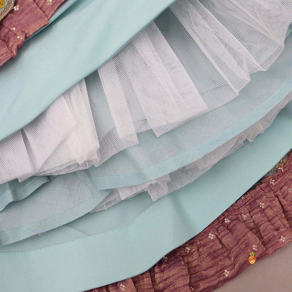 Gorgeous V Neck Top And Shimmery Lehenga With Matching Net Dupatta - Image 7