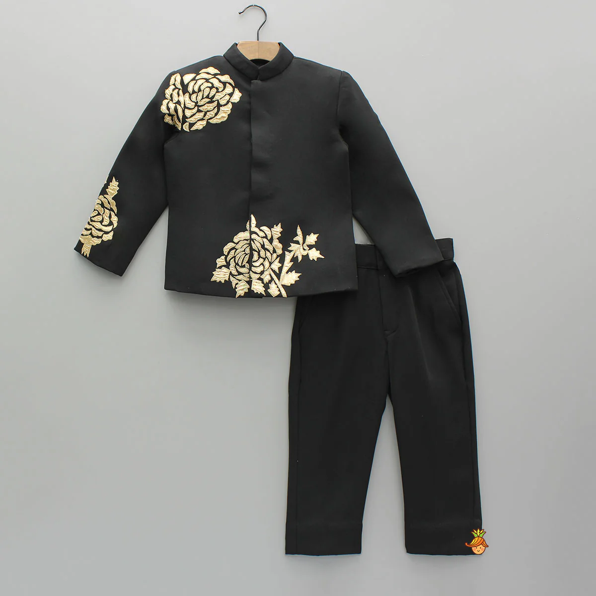 Gota Applique Black Sherwani With Pant