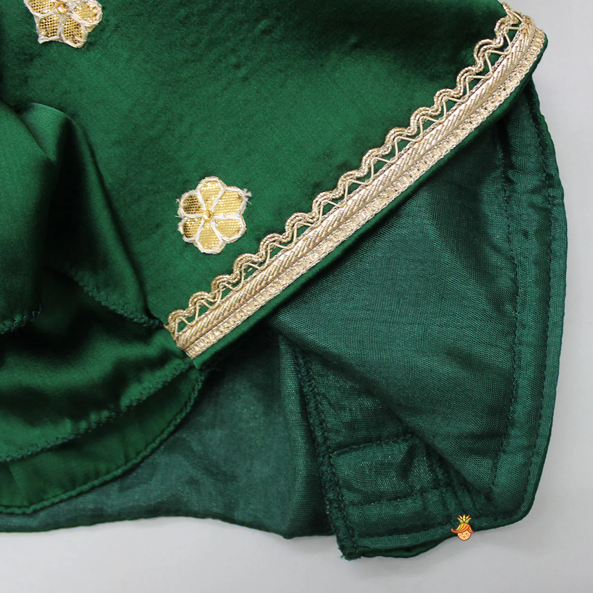Gota Floral Work Front Open Green Top And Printed Lehenga With Dupatta - Image 6