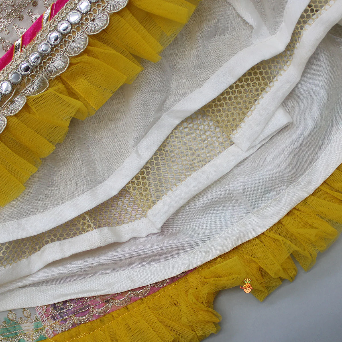 Gota Floral Work Front Open Green Top And Printed Lehenga With Dupatta - Image 7