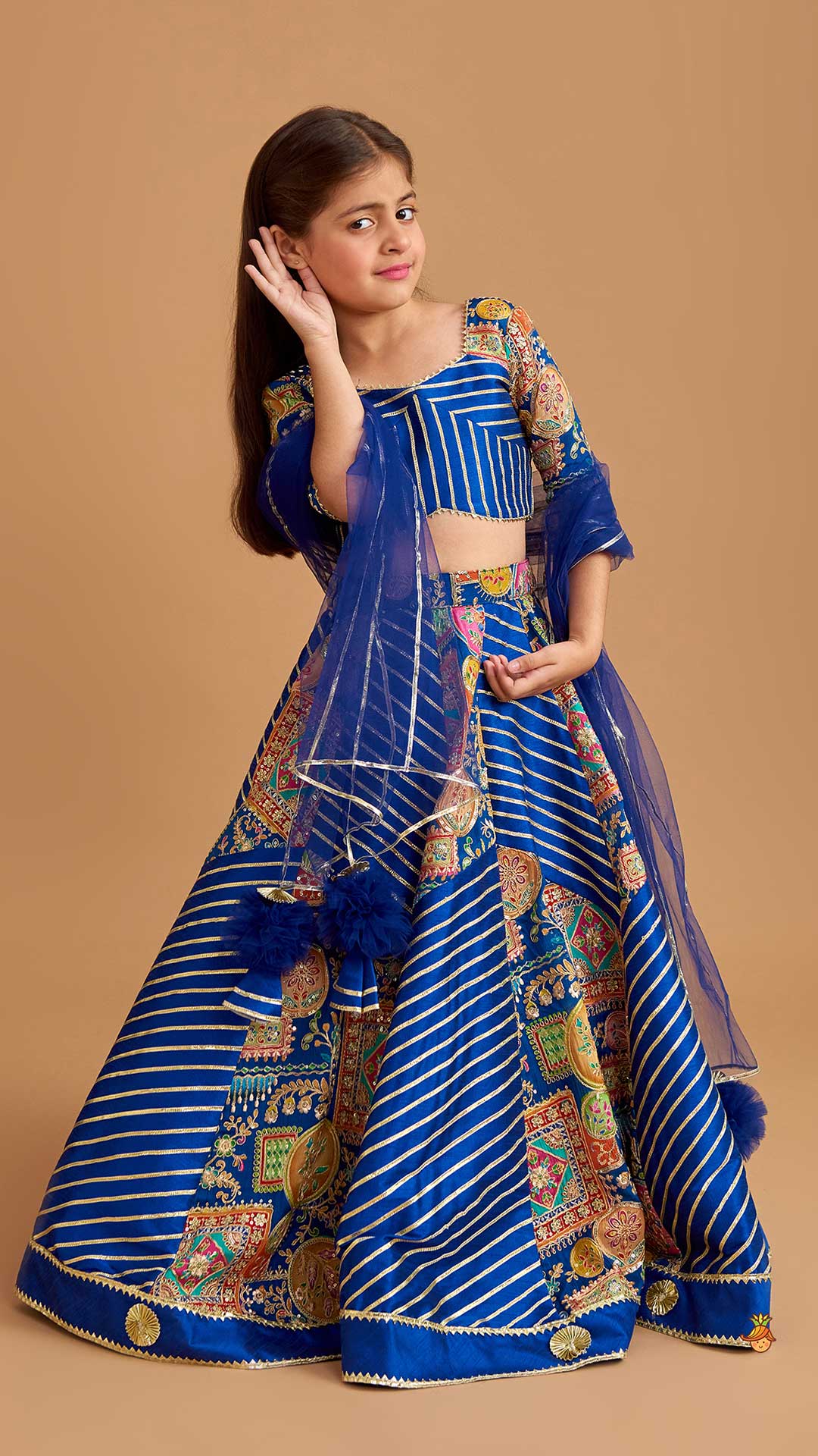 Gota Lace Detail Charming Blue Top And Lehenga With Net Dupatta - Image 2