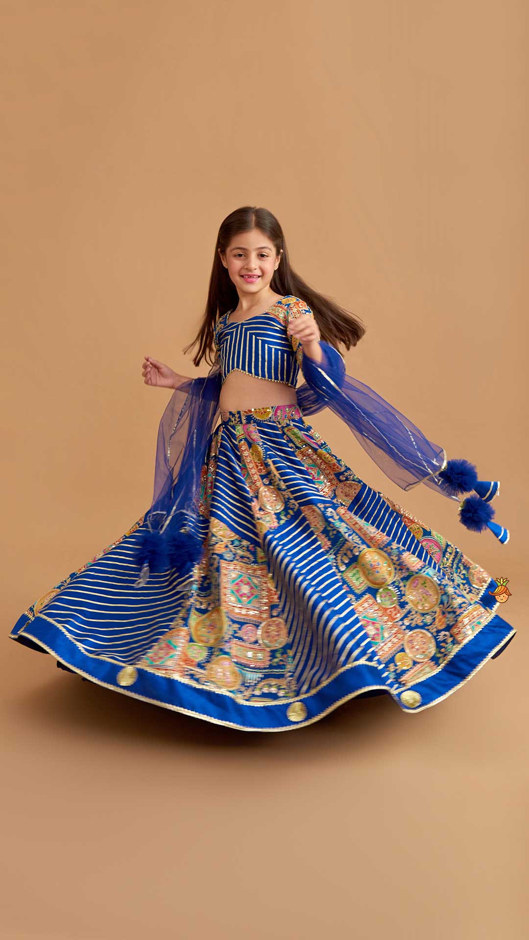 Gota Lace Detail Charming Blue Top And Lehenga With Net Dupatta - Image 3