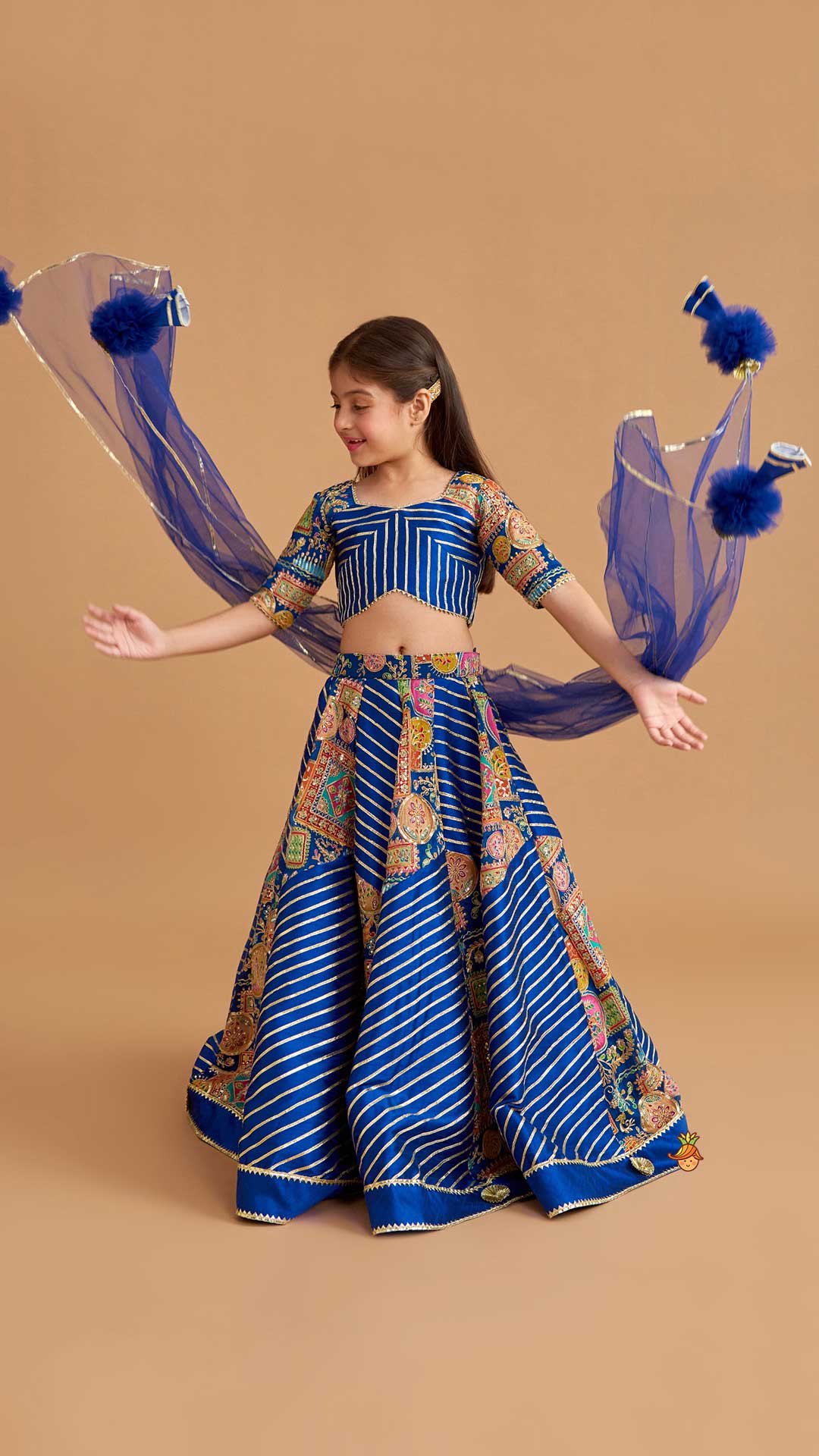 Gota Lace Detail Charming Blue Top And Lehenga With Net Dupatta - Image 4