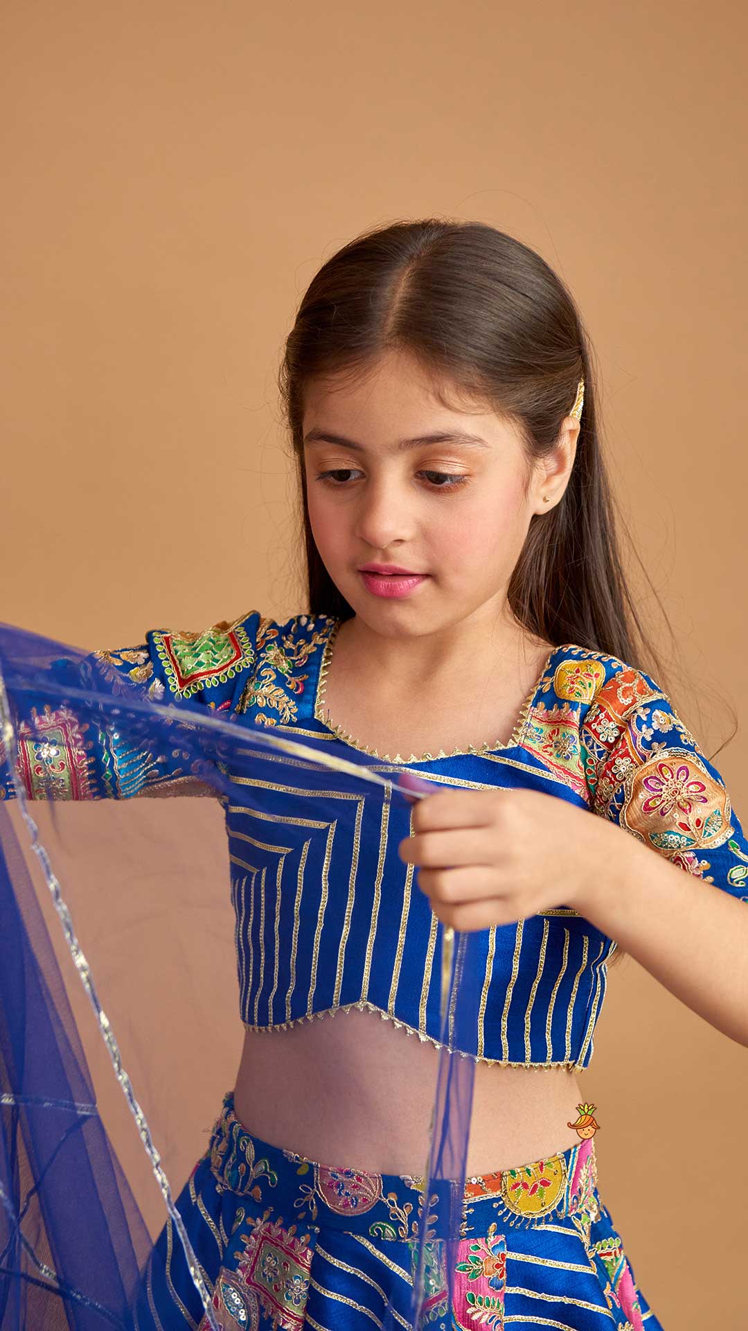 Gota Lace Detail Charming Blue Top And Lehenga With Net Dupatta - Image 6