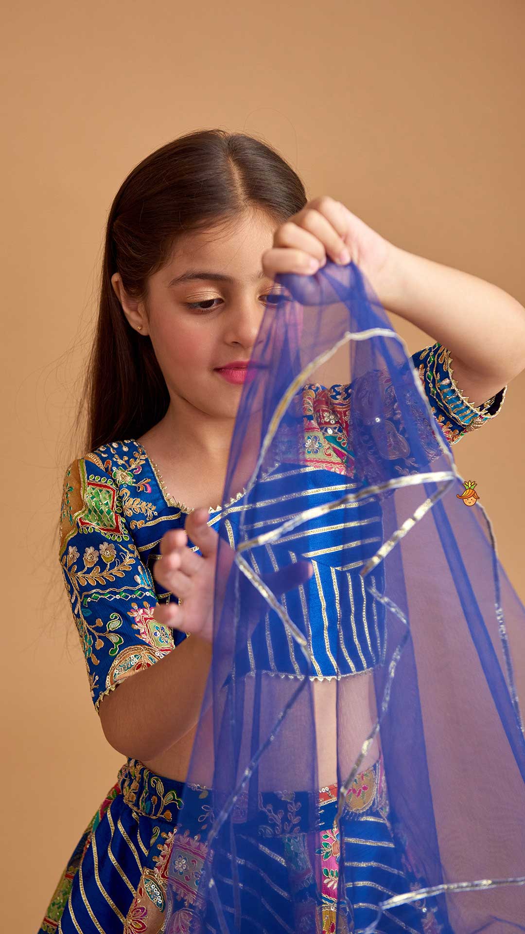 Gota Lace Detail Charming Blue Top And Lehenga With Net Dupatta - Image 7