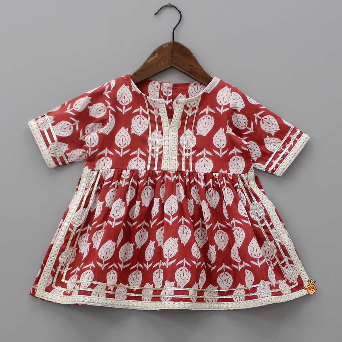 Gota Lace Detail-Printed Kurti And Sharara - Image 3