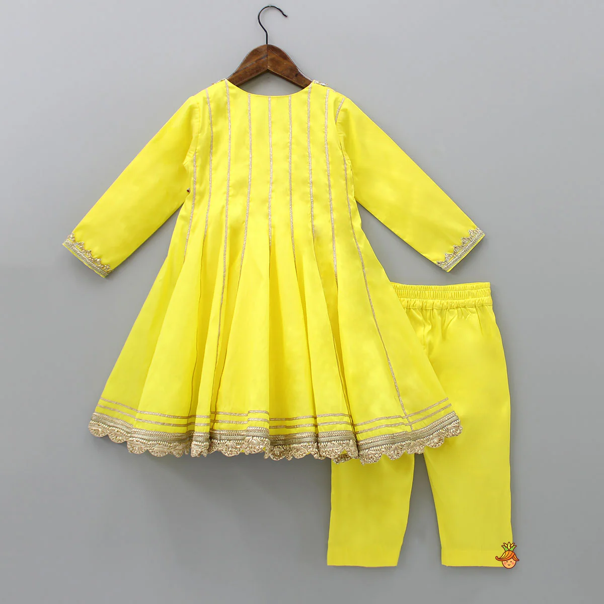 Gota Lace Detailed Angarkha Style Yellow Kurti And Pant - Image 2