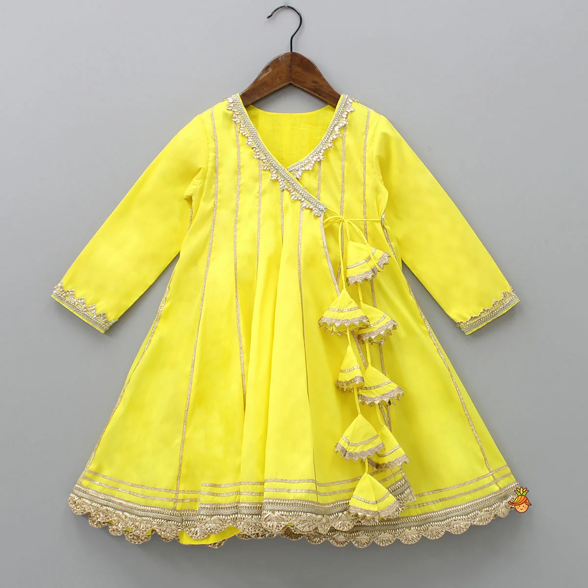 Gota Lace Detailed Angarkha Style Yellow Kurti And Pant - Image 3