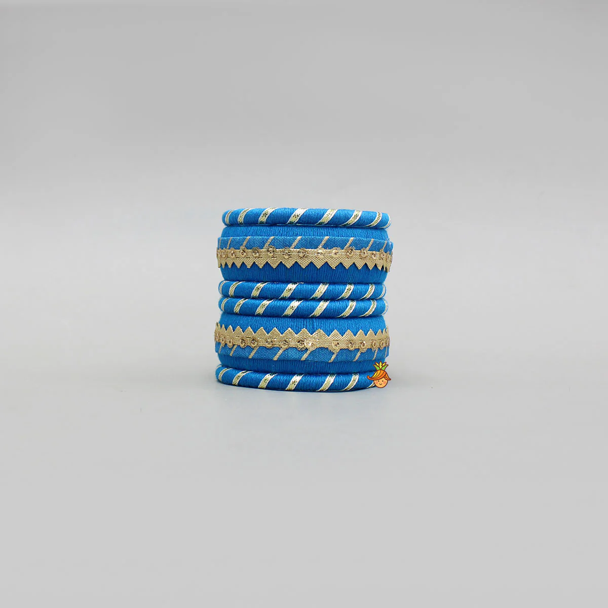 Gota Lace-Embellished Blue Thread Bangles