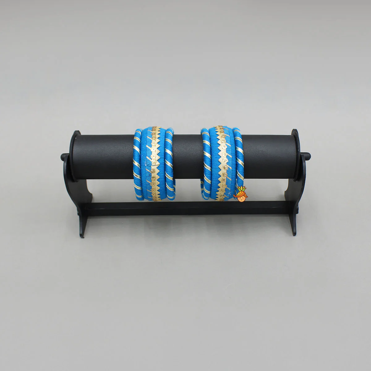 Gota Lace-Embellished Blue Thread Bangles - Image 6