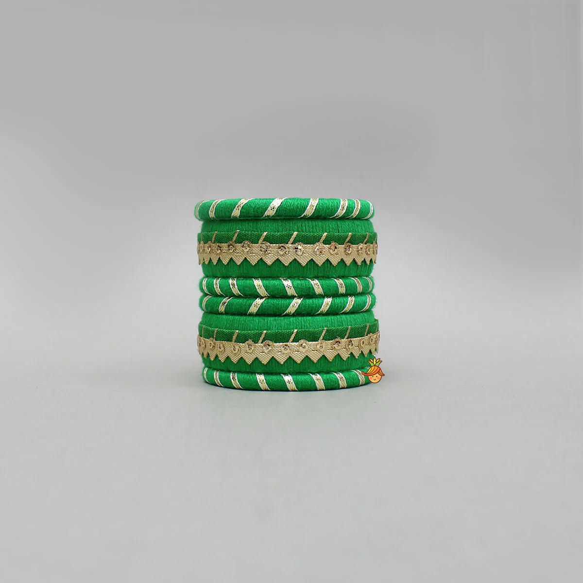 Gota Lace-Embellished Green Thread Bangles