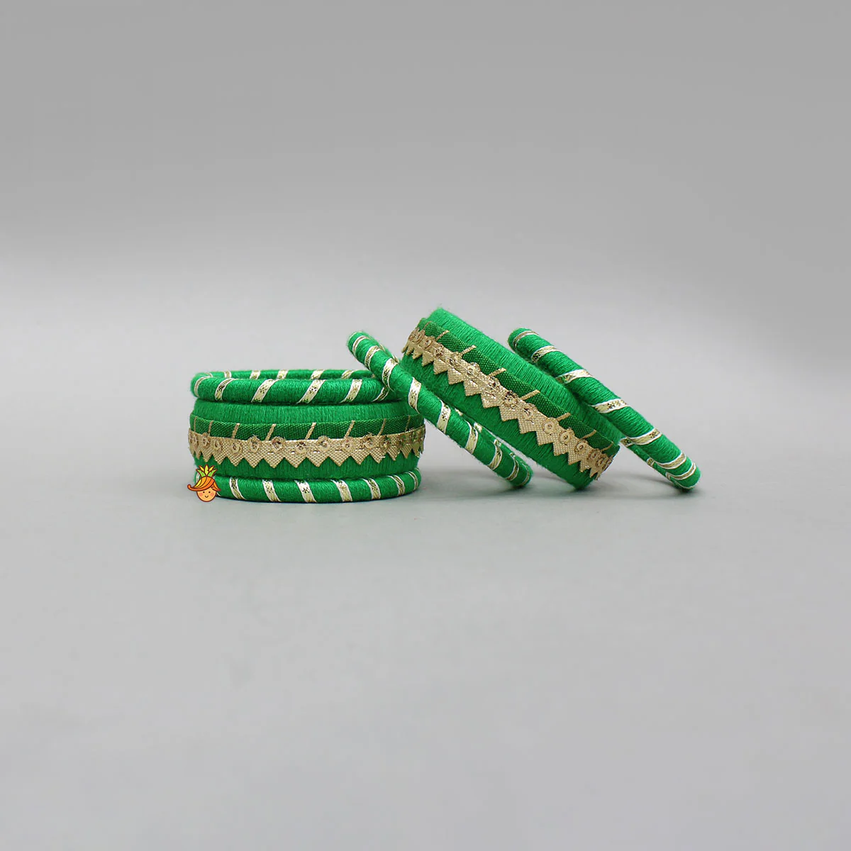 Gota Lace-Embellished Green Thread Bangles - Image 2