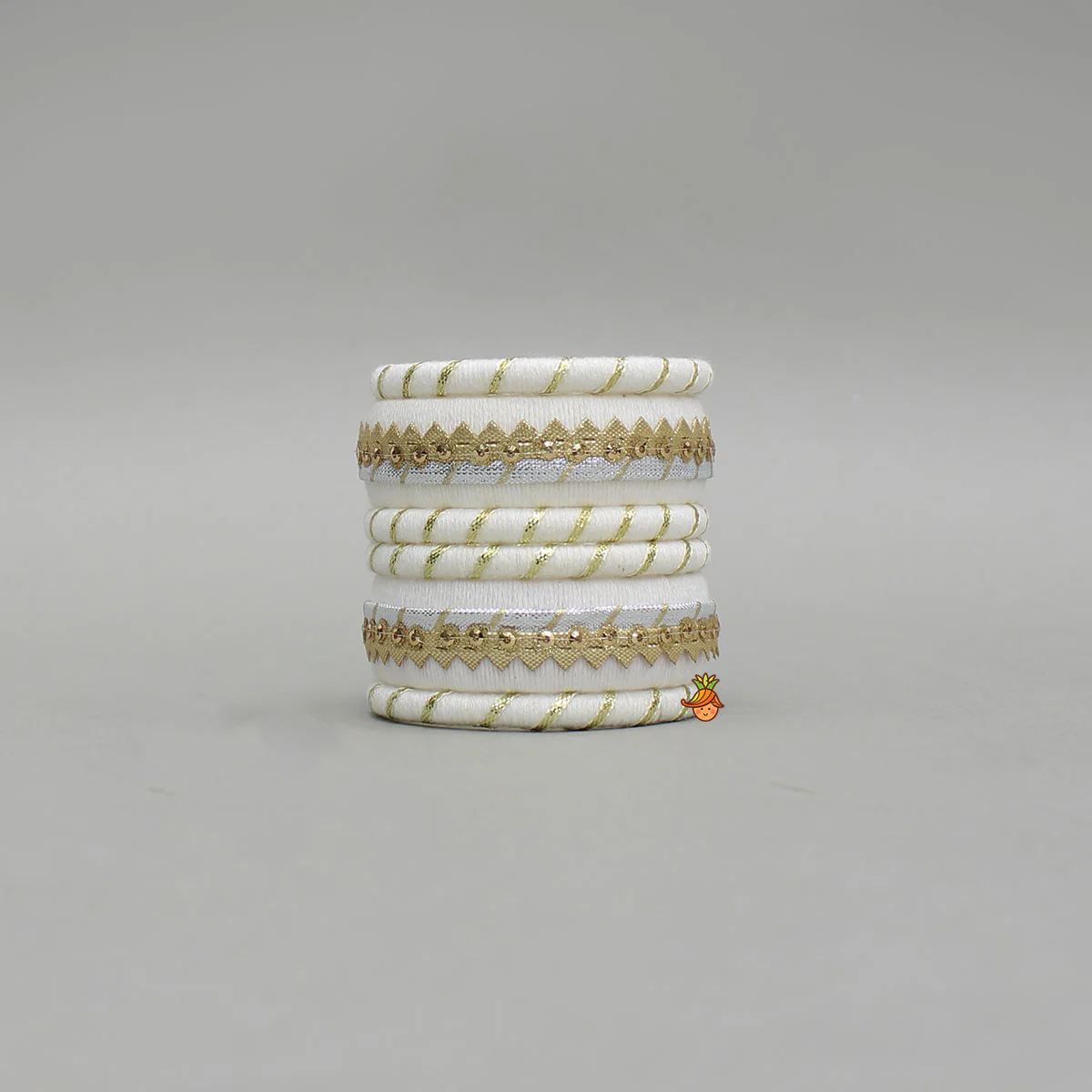Gota Lace-Embellished Off White Thread Bangles