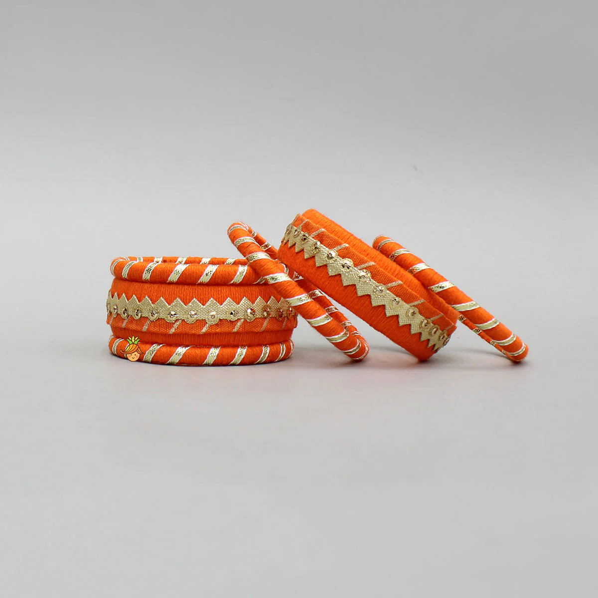 Gota Lace-Embellished Orange Thread Bangles - Image 2