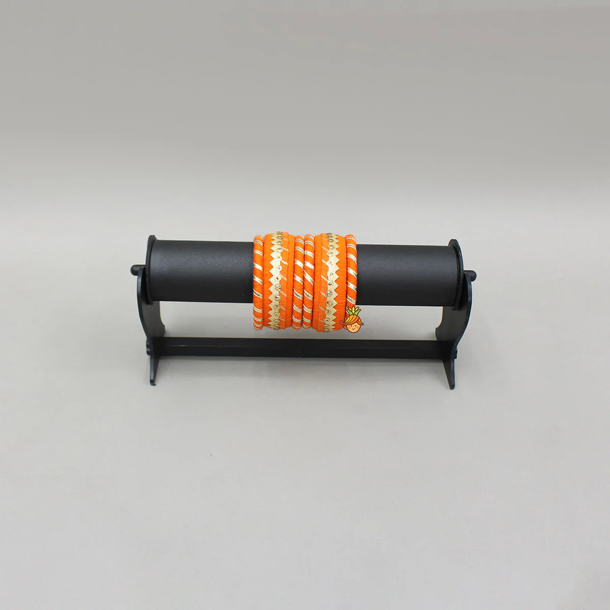 Gota Lace-Embellished Orange Thread Bangles - Image 4