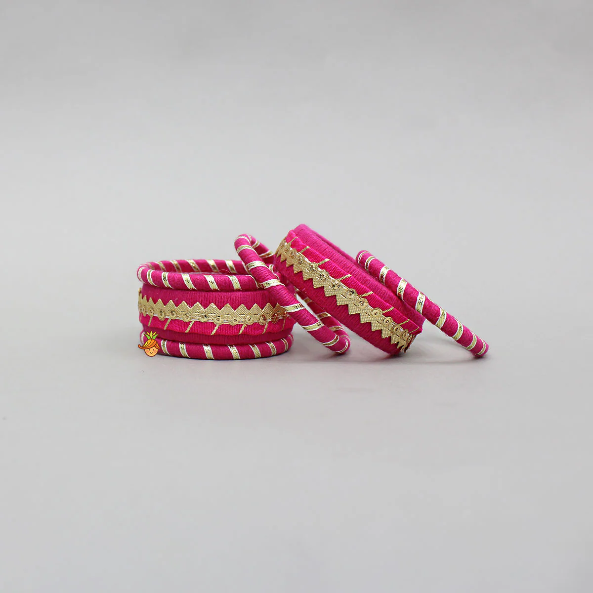 Gota Lace-Embellished Pink Thread Bangles - Image 2