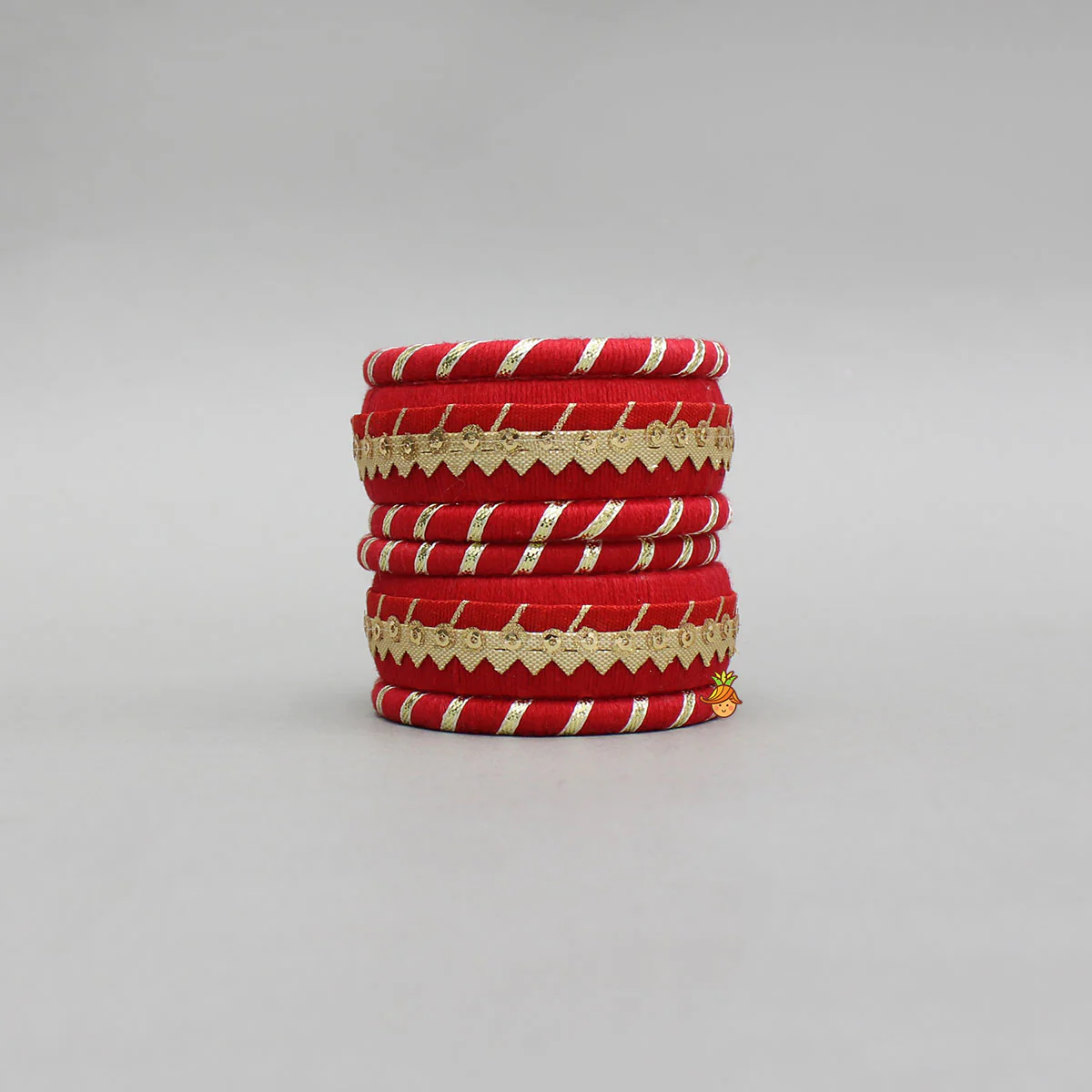 Gota Lace-Embellished Red Thread Bangles