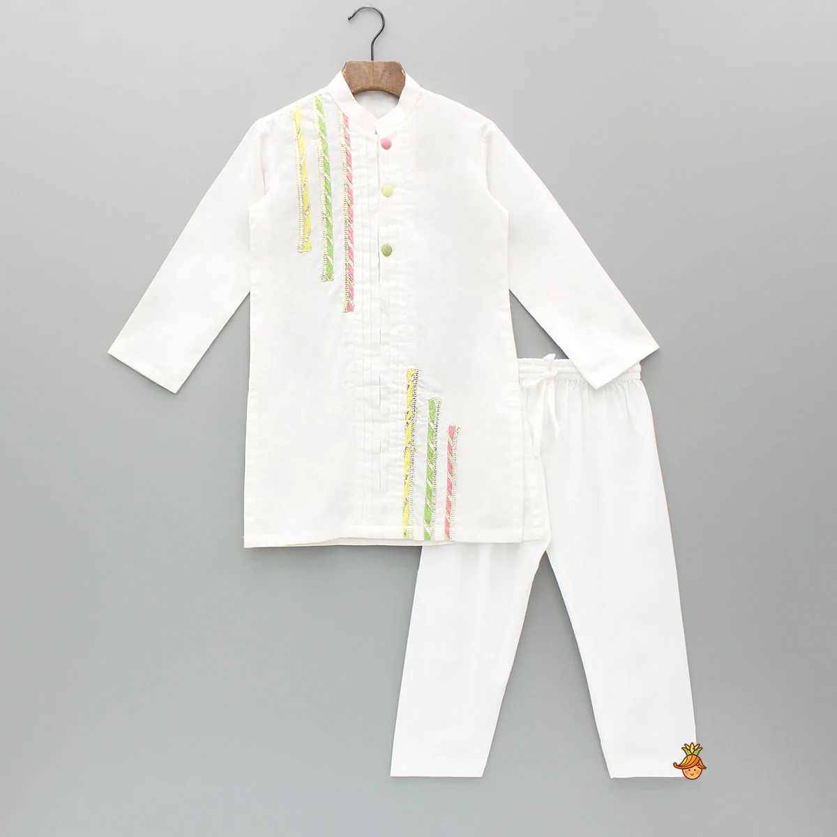 Gota Lace Work White Pin Tuck Kurta And Pyjama