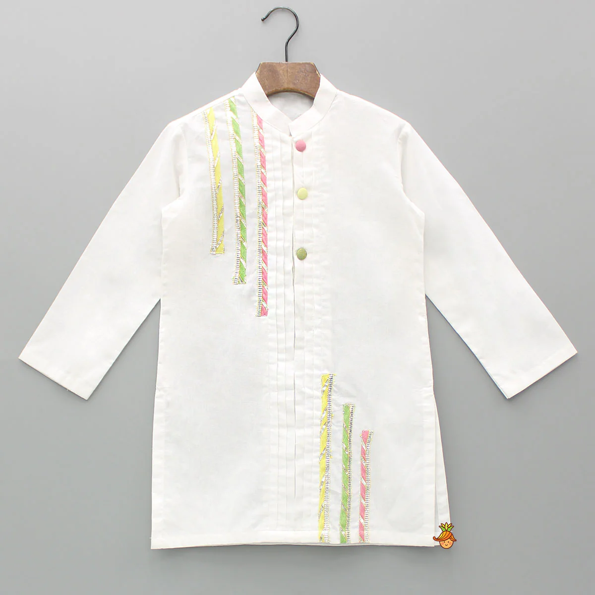 Gota Lace Work White Pin Tuck Kurta And Pyjama - Image 3