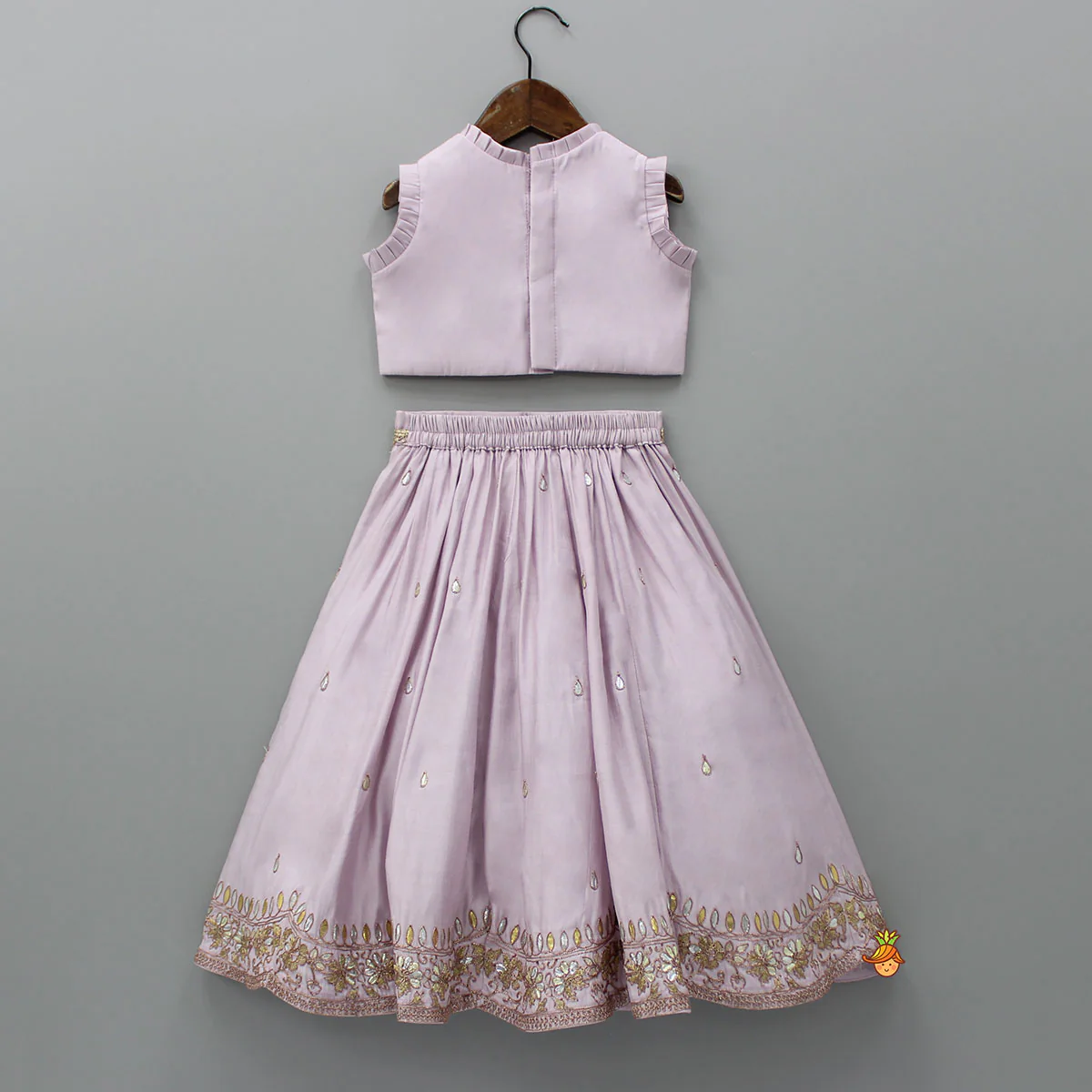 Gota Work Detail Lilac Top And Lehenga With Net Dupatta - Image 2