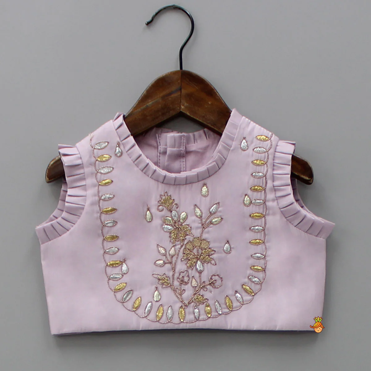 Gota Work Detail Lilac Top And Lehenga With Net Dupatta - Image 4