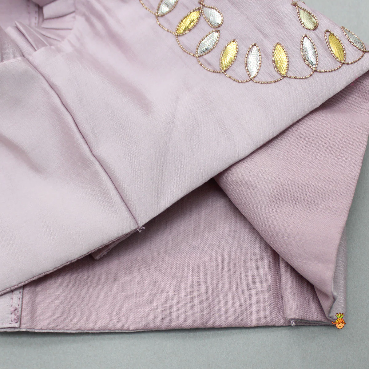 Gota Work Detail Lilac Top And Lehenga With Net Dupatta - Image 6