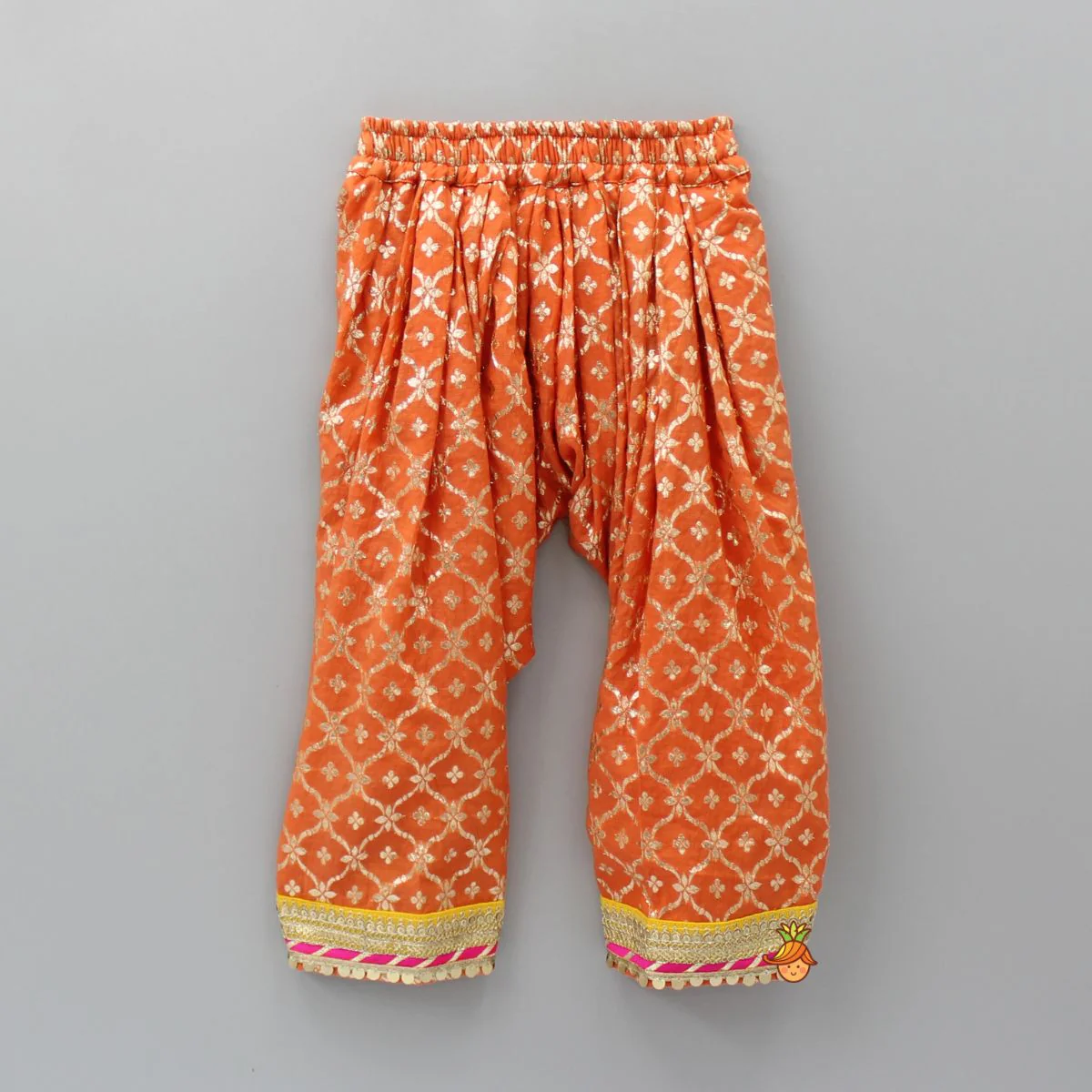 Gota Work Off White Top And Chanderi Embroidered Orange Patiala With Fringes Detailed Dupatta - Image 5