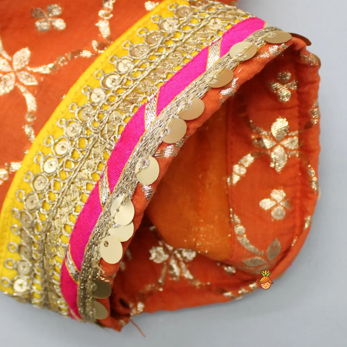 Gota Work Off White Top And Chanderi Embroidered Orange Patiala With Fringes Detailed Dupatta - Image 7