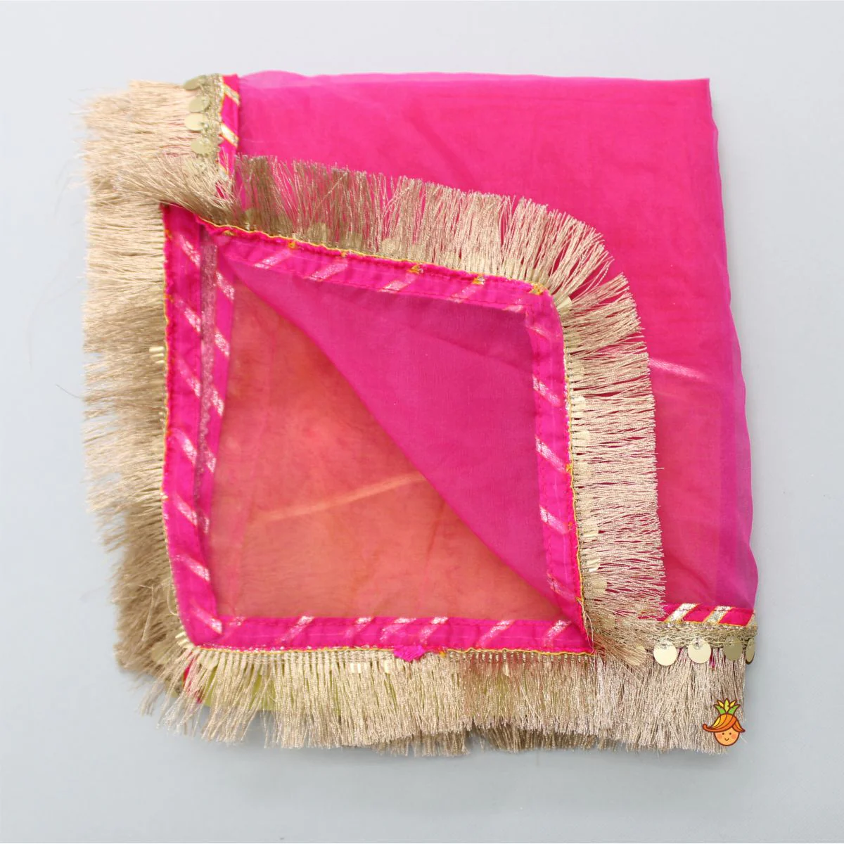 Gota Work Off White Top And Chanderi Embroidered Orange Patiala With Fringes Detailed Dupatta - Image 8