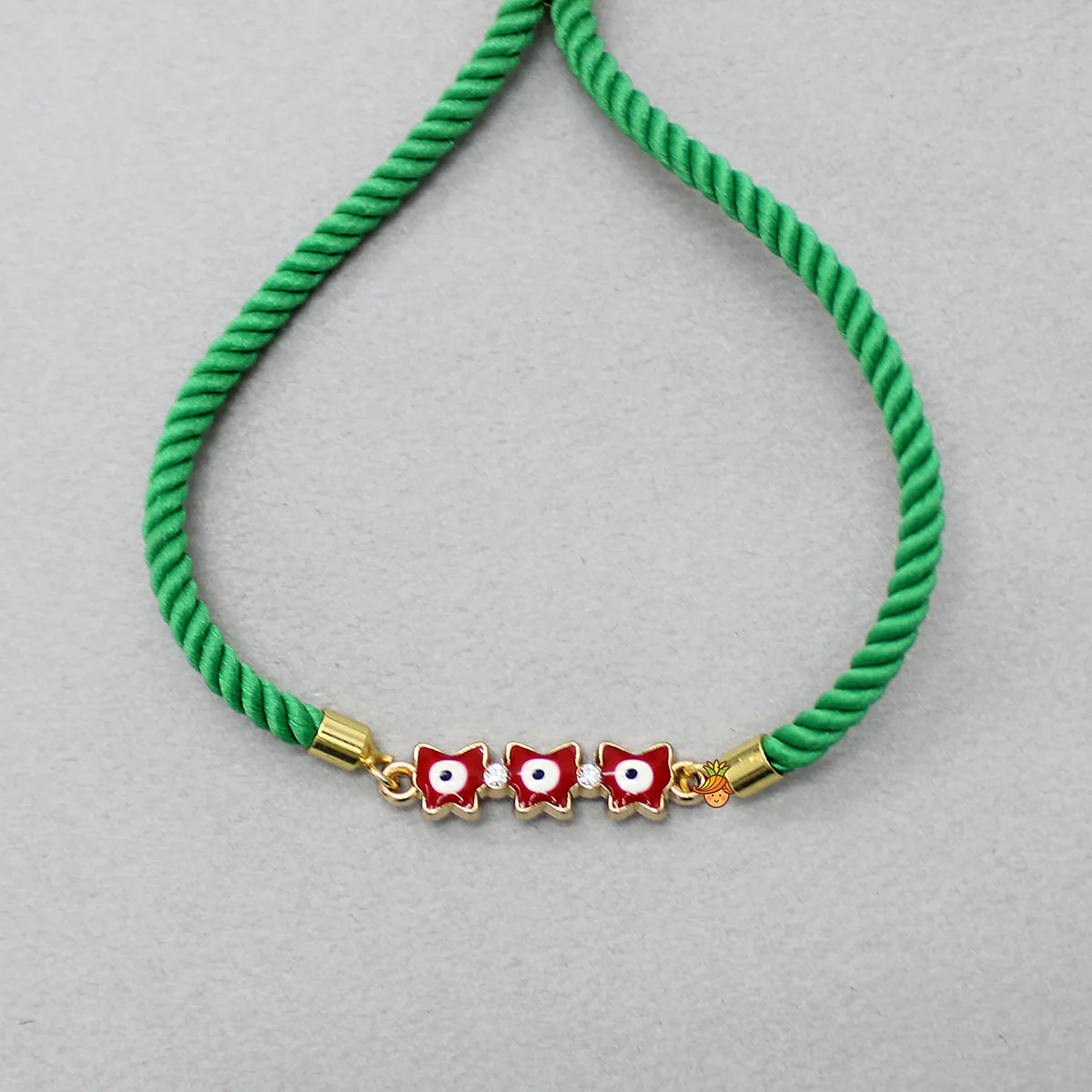 Green Adjustable Rope String Rakhi With Fancy Embelisment - Image 3