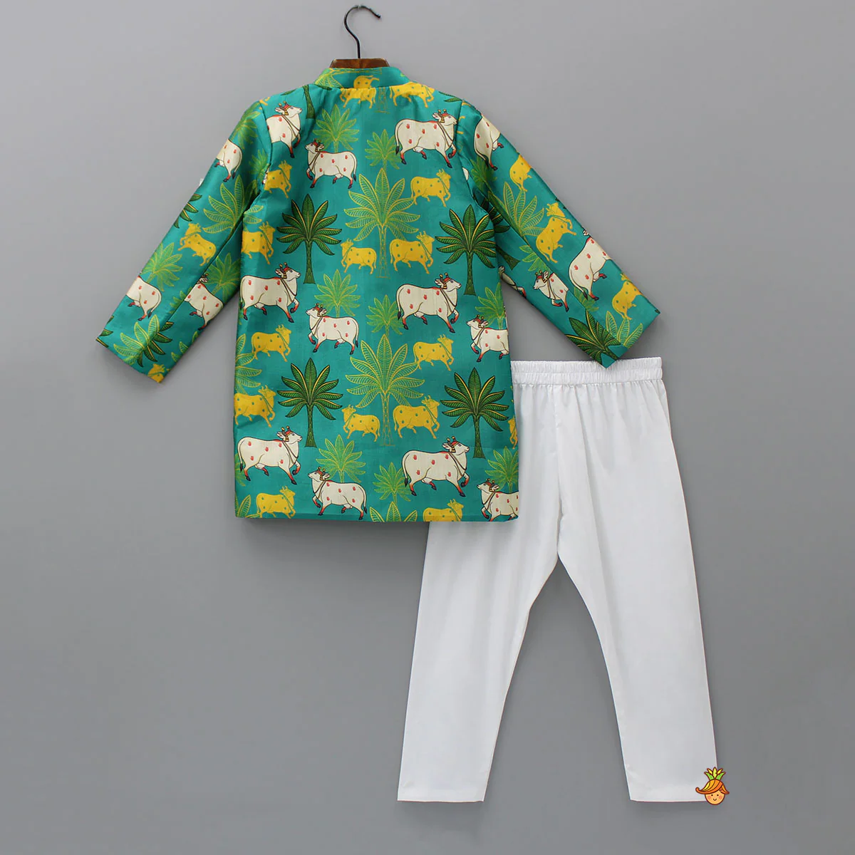 Green Animal Printed Sherwani With Pyjama - Image 2