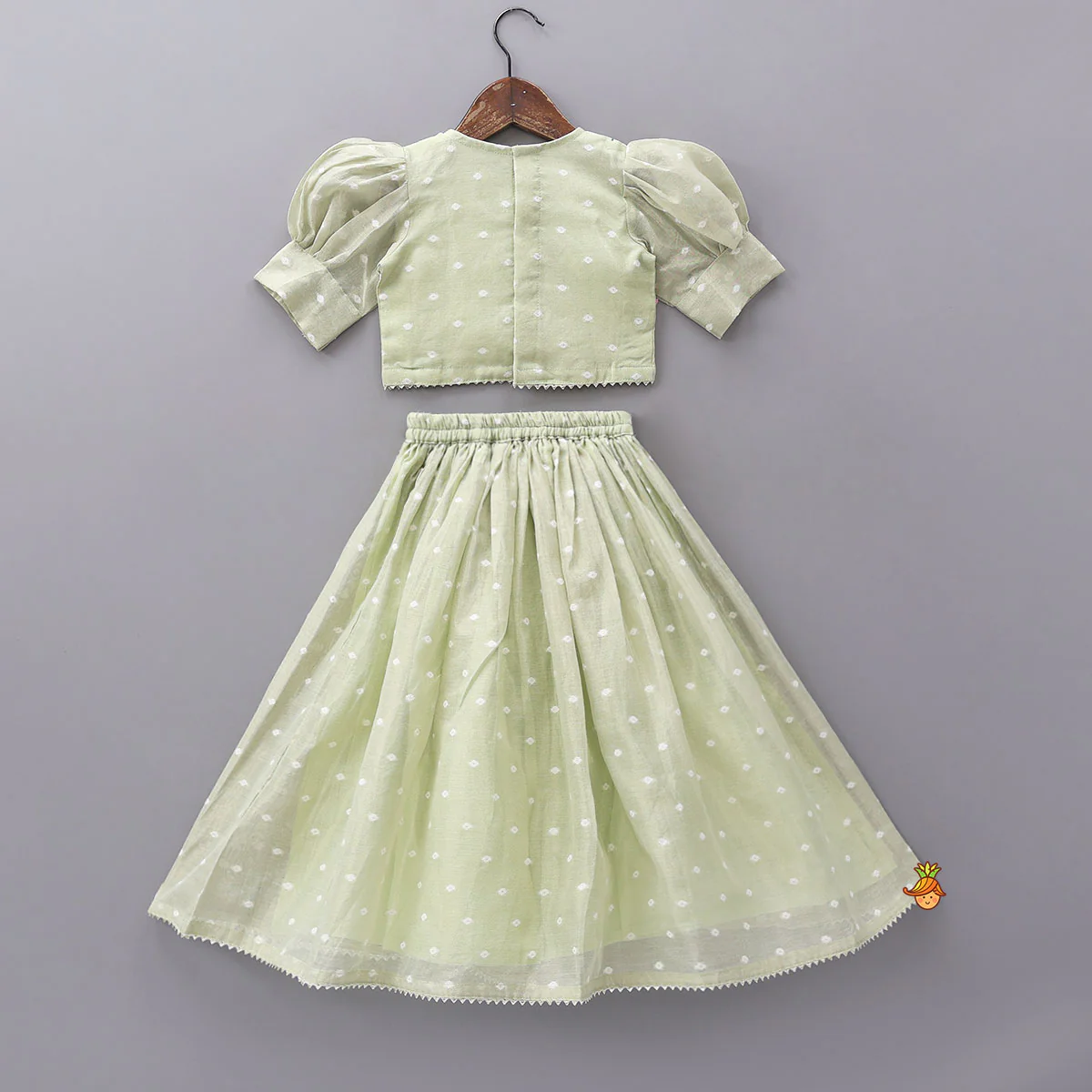 Green Butti Work Embroidered Top With Lehenga - Image 2