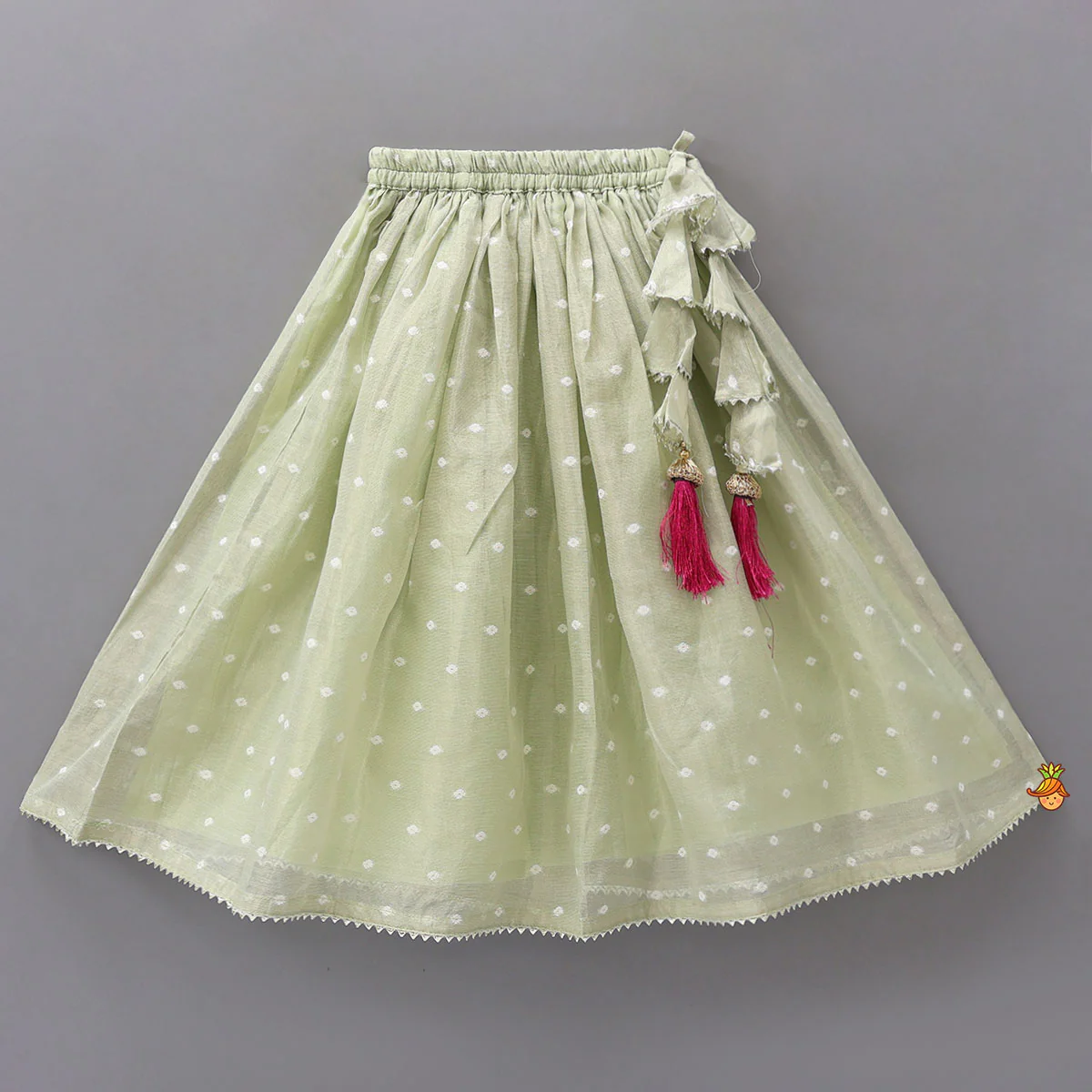 Green Butti Work Embroidered Top With Lehenga - Image 4