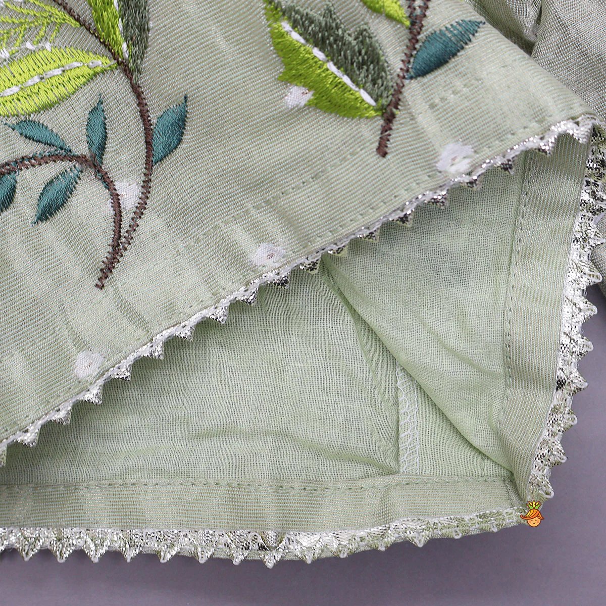 Green Butti Work Embroidered Top With Lehenga - Image 5