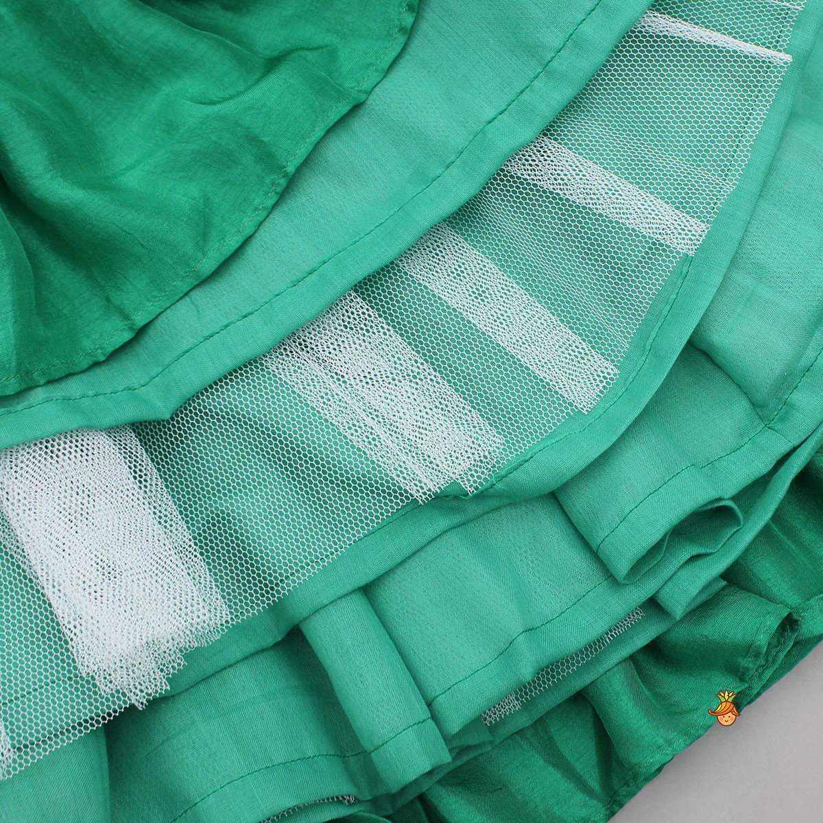 Green Dori Embroidered Strappy Top And Stylish Layered Lehenga - Image 6