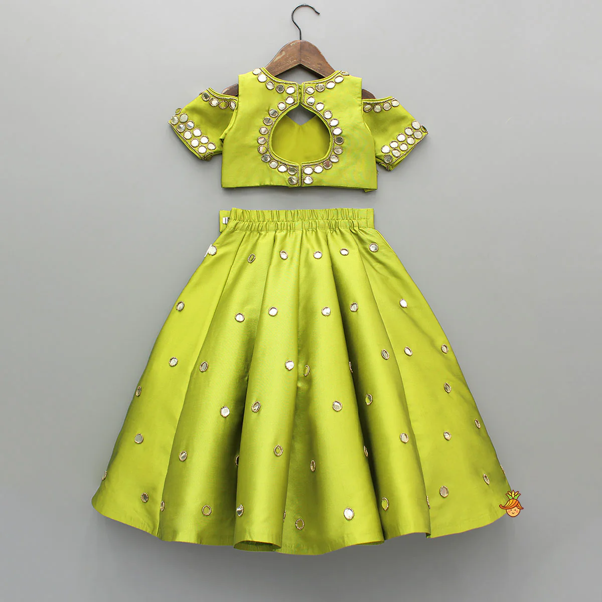 Green Embellished Stylish Top And Lehenga With Matching Dupatta - Image 2