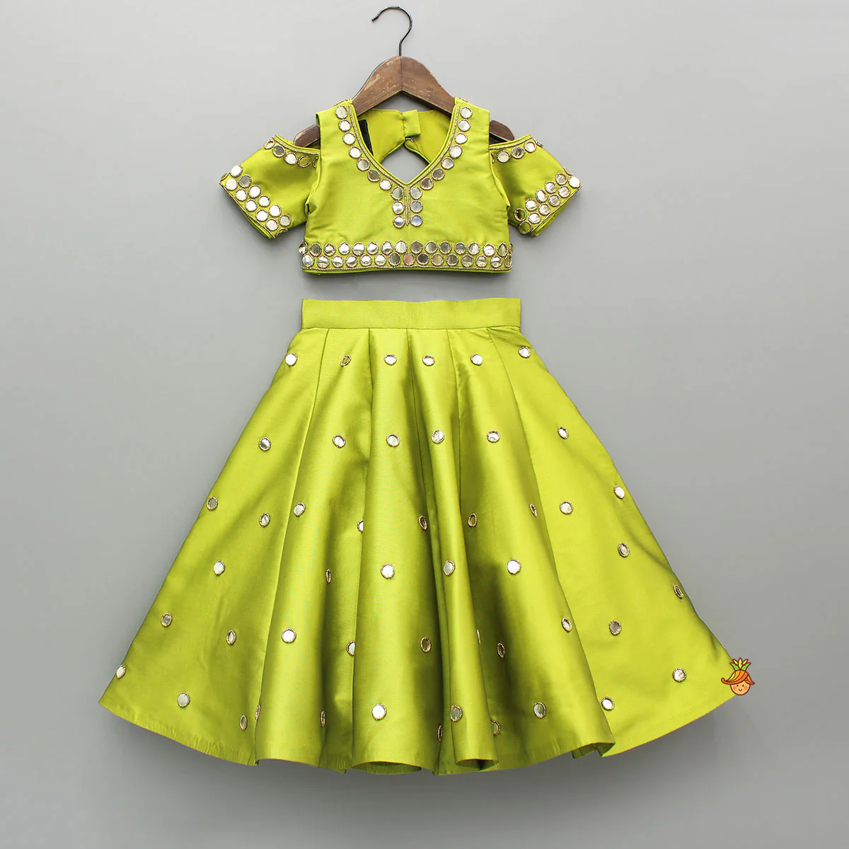 Green Embellished Stylish Top And Lehenga With Matching Dupatta - Image 3