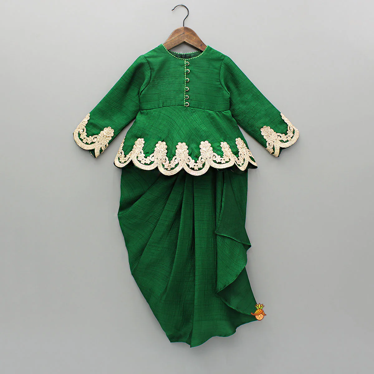 Green Embroidered Peplum Top And Stylish Dhoti Skirt