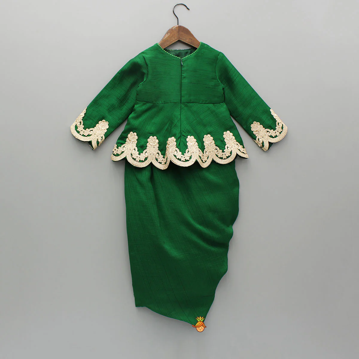 Green Embroidered Peplum Top And Stylish Dhoti Skirt - Image 2