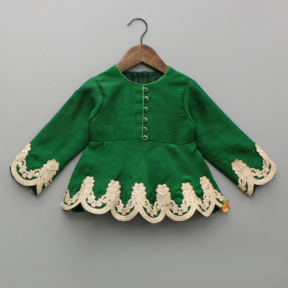 Green Embroidered Peplum Top And Stylish Dhoti Skirt - Image 3