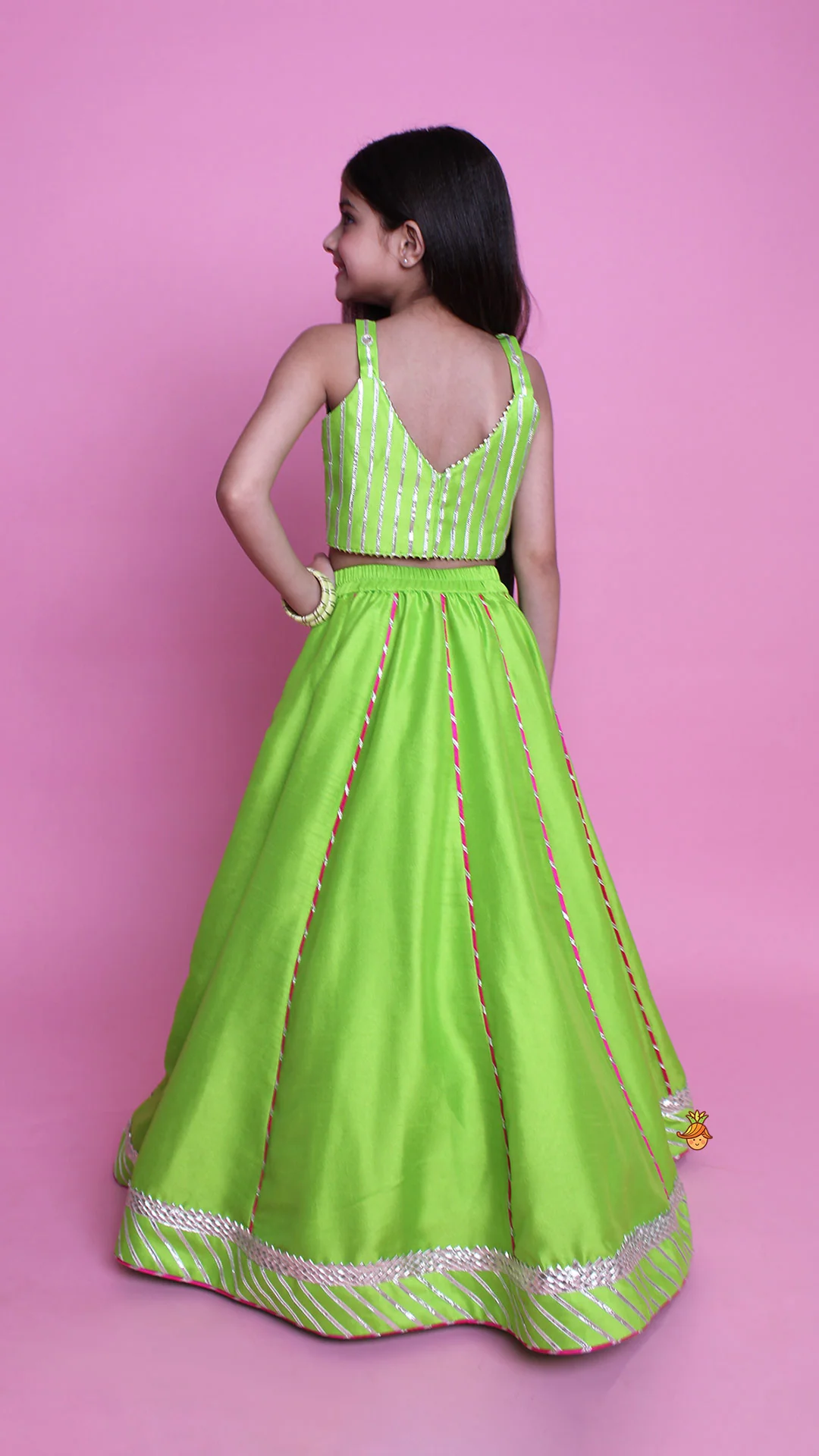 Green Embroidered Strappy Top And Lehenga With Dupatta - Image 10