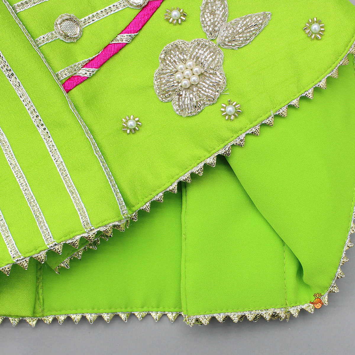 Green Embroidered Strappy Top And Lehenga With Dupatta - Image 11