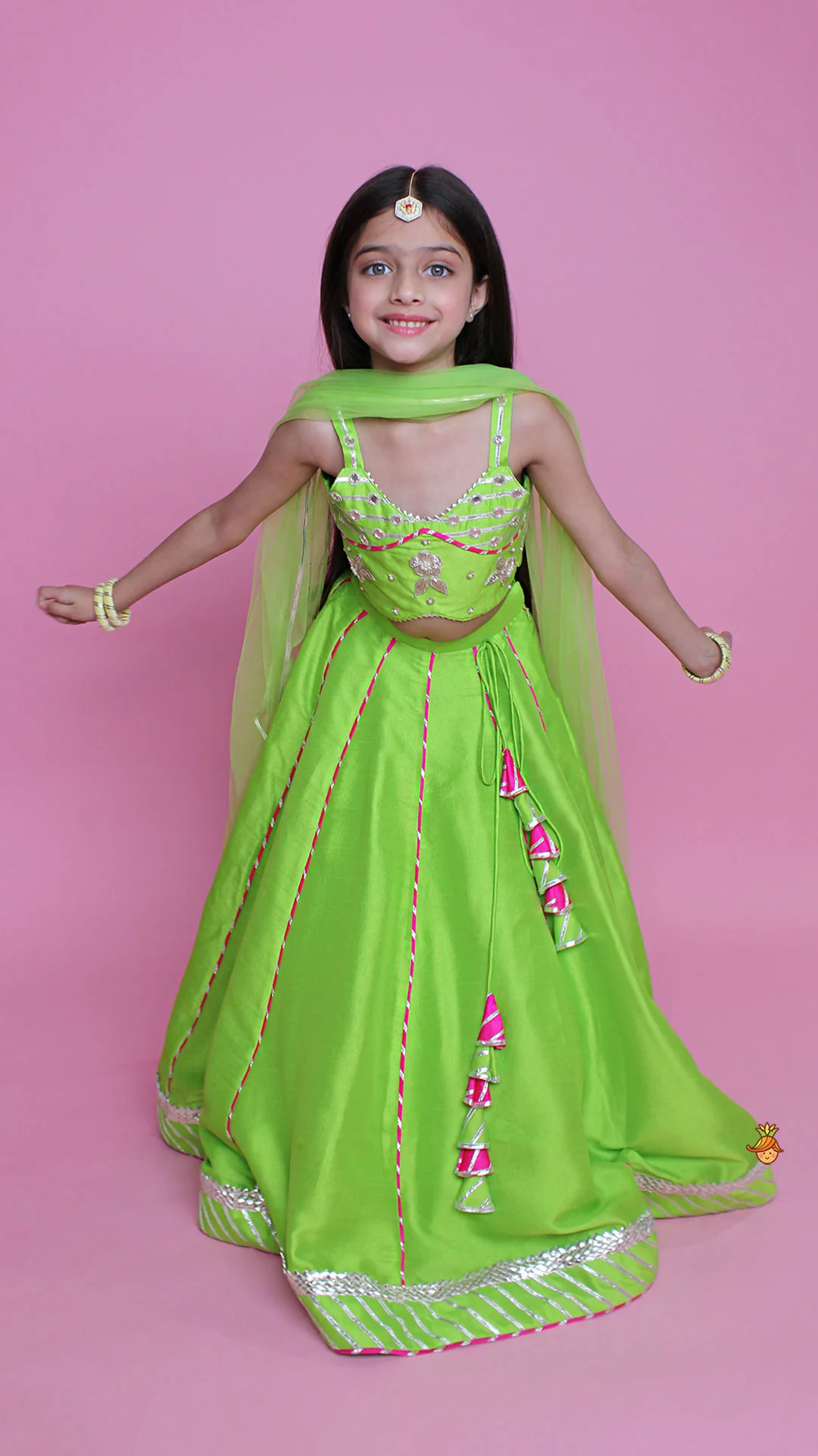 Green Embroidered Strappy Top And Lehenga With Dupatta - Image 4