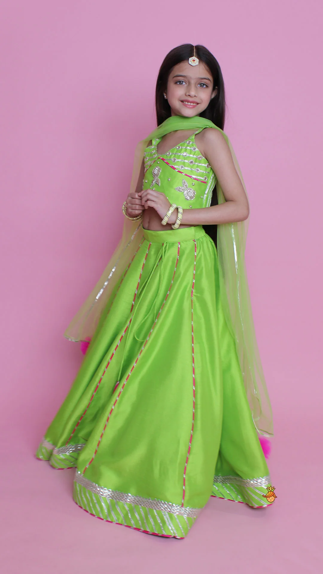 Green Embroidered Strappy Top And Lehenga With Dupatta - Image 6