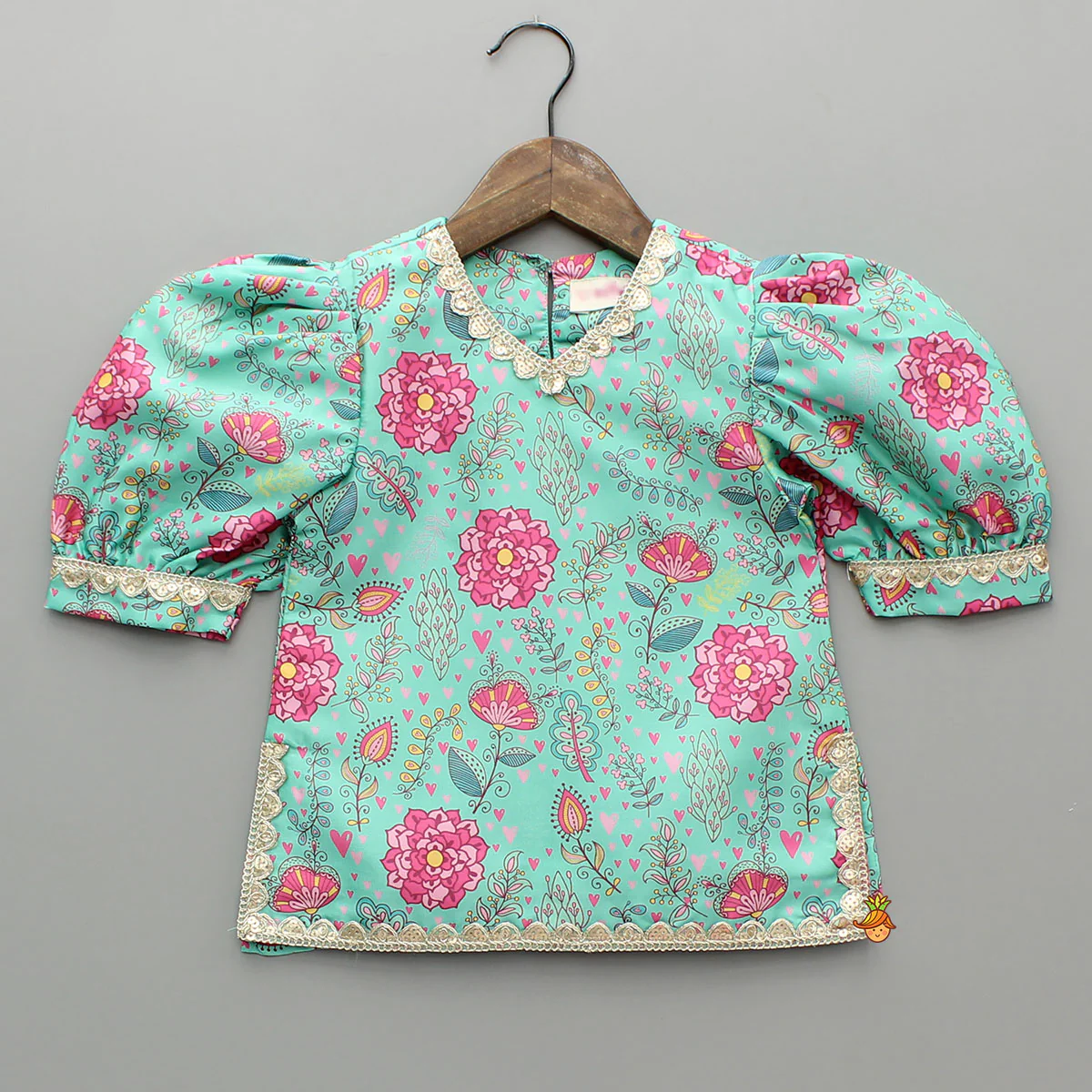 Green Floral Printed Top And Sharara With Dupatta - Image 4