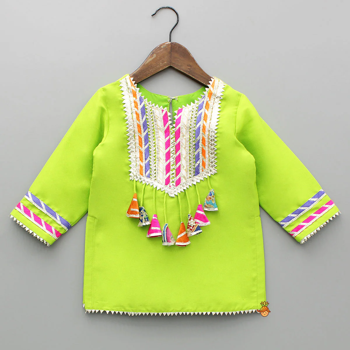 Green Gota Lace Work Kurti And Salwar With Matching Dupatta - Image 4