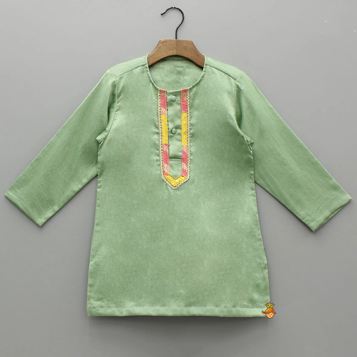 Green Kurta With Prink Brocade Jacket And Dhoti - Image 4