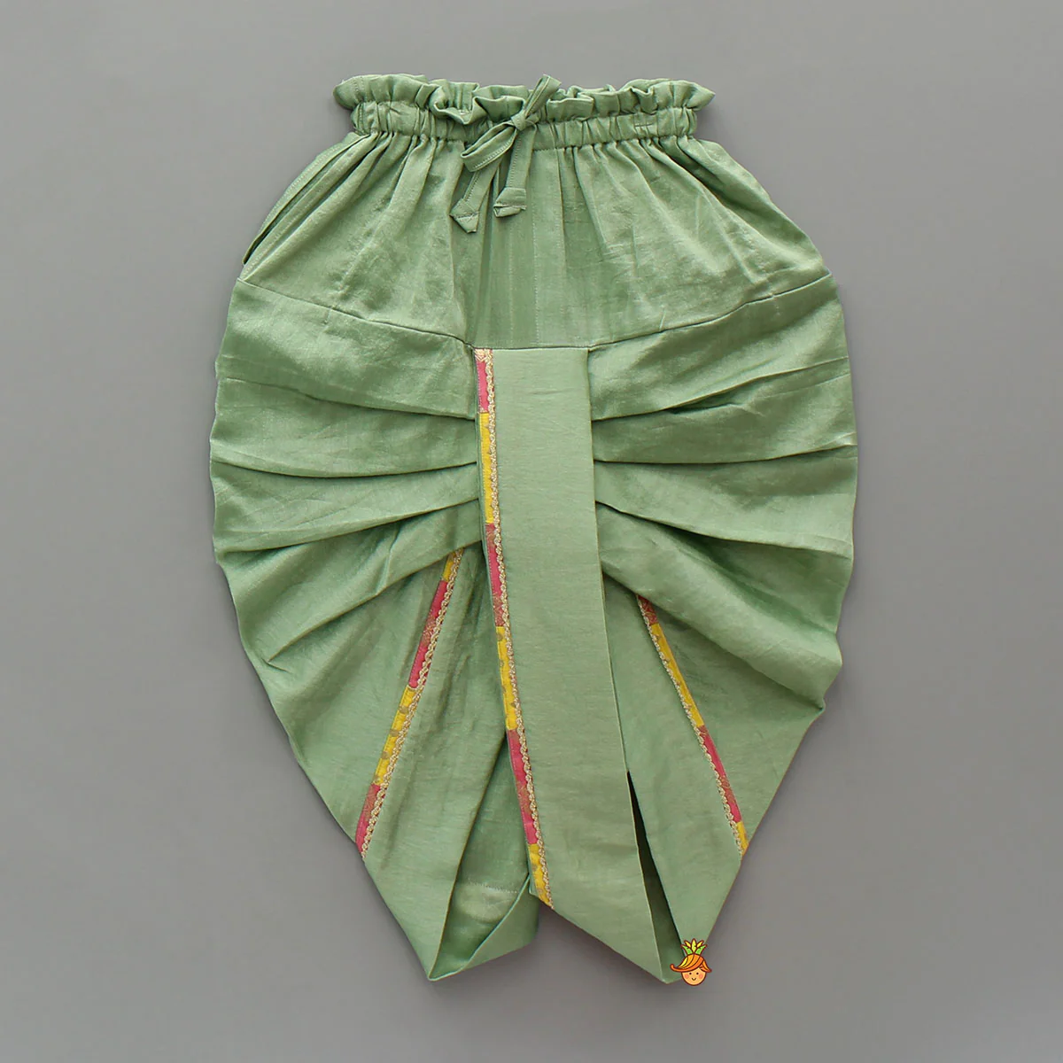 Green Kurta With Prink Brocade Jacket And Dhoti - Image 5